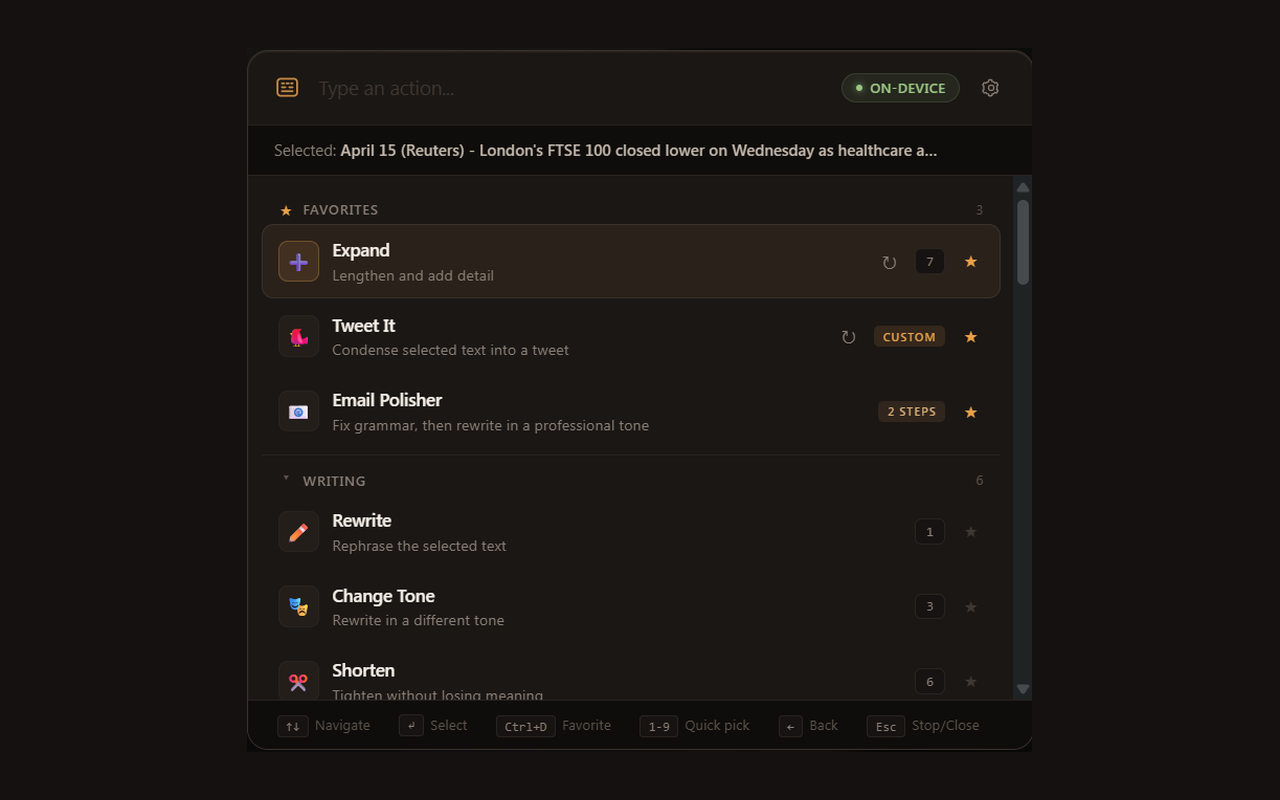 ClipAction command palette